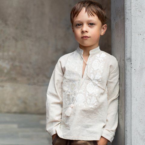 Вишиванка лляна для хлопчика довгий рукав Trendy Tot 03-01377 бежевий світлий 110 см (5 років) 03-01377-59905 фото &ndash; купити в Trendy Tot