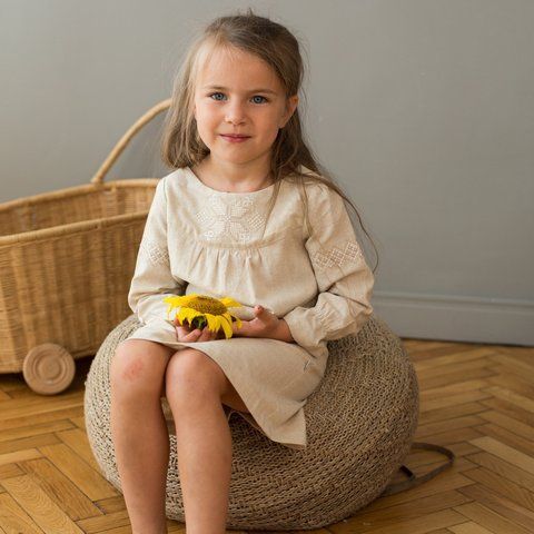 Вишита лляна сукня для дівчаток Trendy Тot 03-01293 бежевий 110 см (5 років) 03-01293-59443 фото &ndash; купити в Trendy Tot