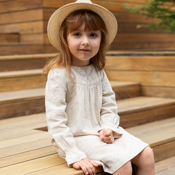 Вишита лляна сукня для дівчаток Trendy Тot 03-01293 бежевий 110 см (5 років) 03-01293-59443 фото &ndash; купити в Trendy Tot