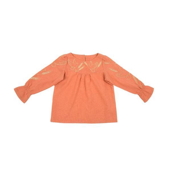 Вишиванка для дівчинки лляна орнамент колосок Trendy Tot 03-01316 кораловий 104 см (4 роки) 03-01316-58796 фото &ndash; купити в Trendy Tot