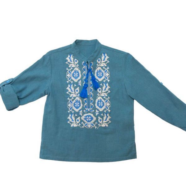 Вишиванка лляна для хлопчика довгий рукав Trendy Tot 03-01377 блакитний 116 см (6 років) 03-01377-61054 фото &ndash; купити в Trendy Tot