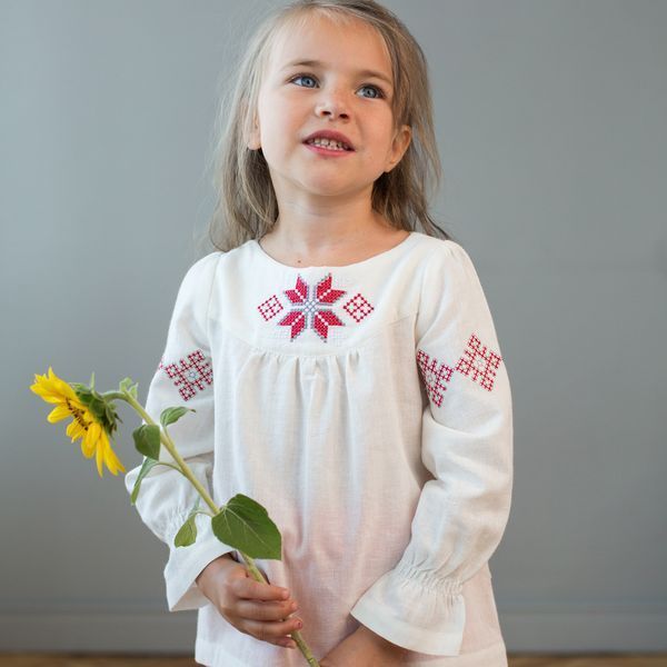 Святкова вишиванка блуза з льону для дівчинки Trendy Tot 03-01294 молочний світлий 122 см (7 років) 03-01294-58378 фото &ndash; купити в Trendy Tot