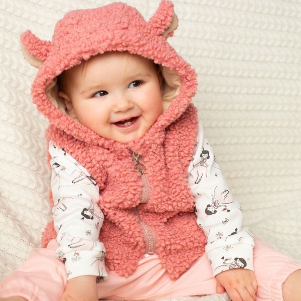 Дитячий жилет букле з капюшоном і вушками Trendy Tot 03-01415 пудровий 74 см (9 мiс.) 03-01415-59547 фото &ndash; купити в Trendy Tot