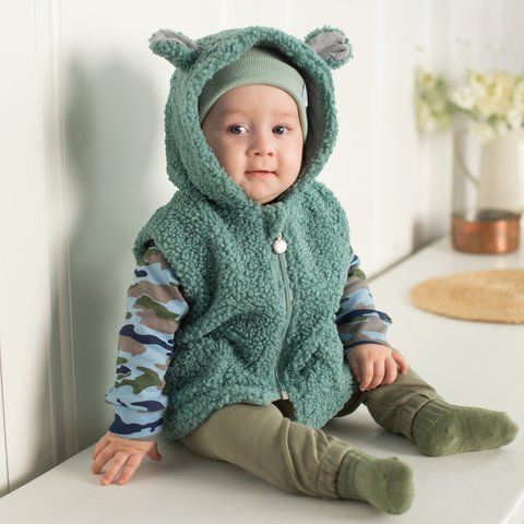 Дитячий жилет букле з капюшоном і вушками Trendy Tot 03-01415 зелений 68 см (6 мiс.) 03-01415-59555 фото &ndash; купити в Trendy Tot