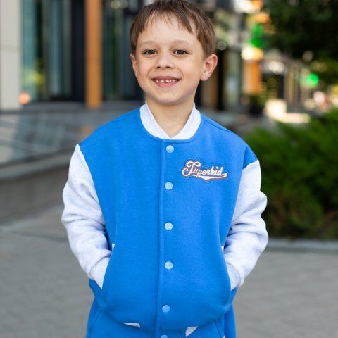 Бомбер дитячий унісекс з написом трикотаж Superkid Trendy Tot 03-01251 синій 86 см (18 мiс.) 03-01251-61104 фото &ndash; купити в Trendy Tot